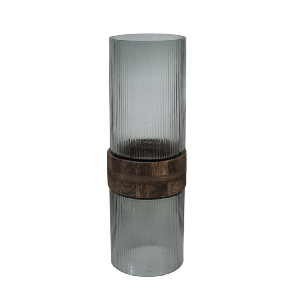 Vase glass with mid brown wood M - BB InteriorDôme Deco