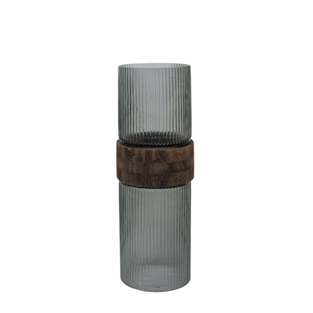 Vase glass with mid brown wood S - BB InteriorDôme Deco